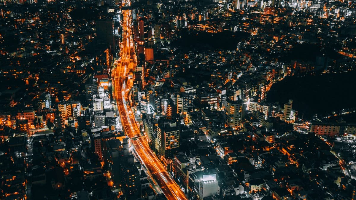 Tokyo skyline showing a densely built district covered by Japan's drone flight rules