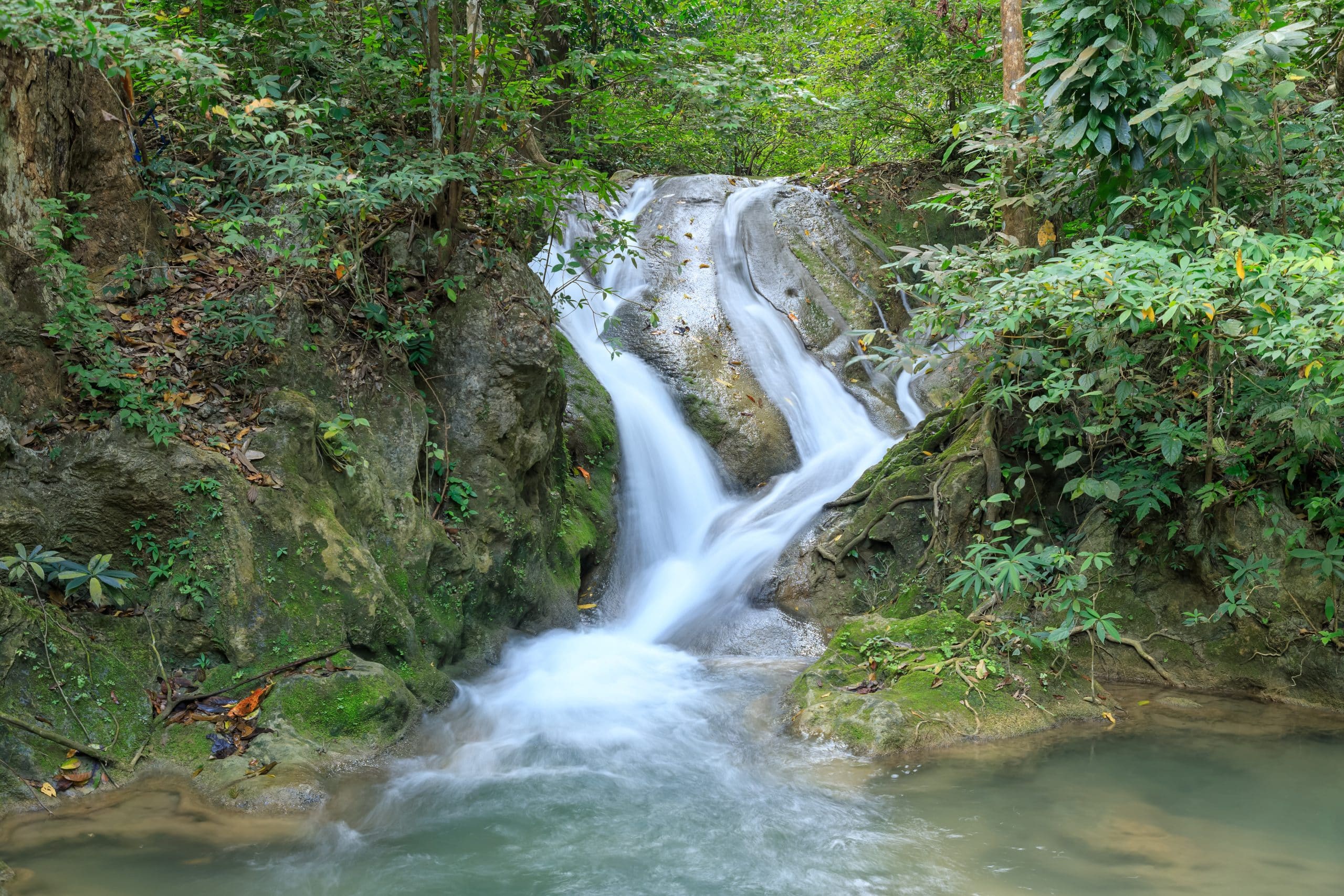 Erawan Waterfall pool and cascade in Erawan National Park, Kanchanaburi