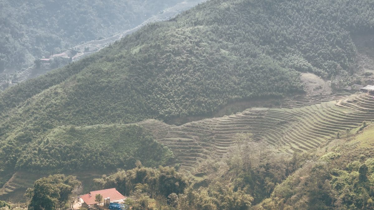 Mountain valley and terraced fields near Sa Pa in northern Vietnam