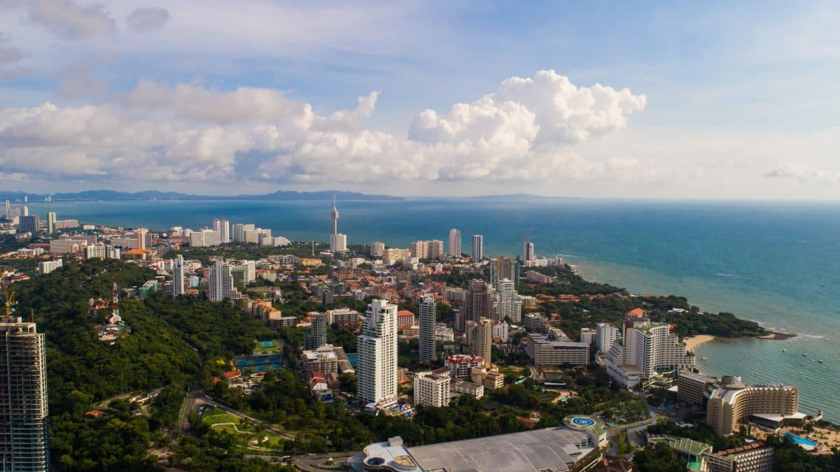 Aerial view of Pattaya Beach and the curve of Pattaya Bay