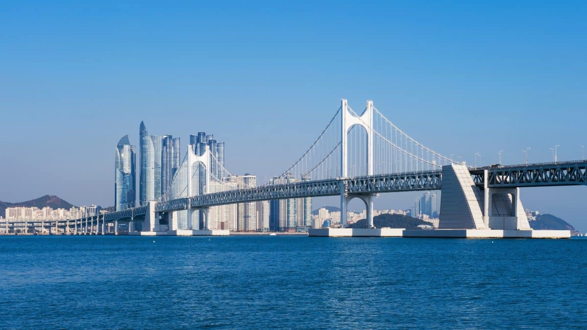 Gwangan Bridge and the Haeundae skyline in Busan, South Korea