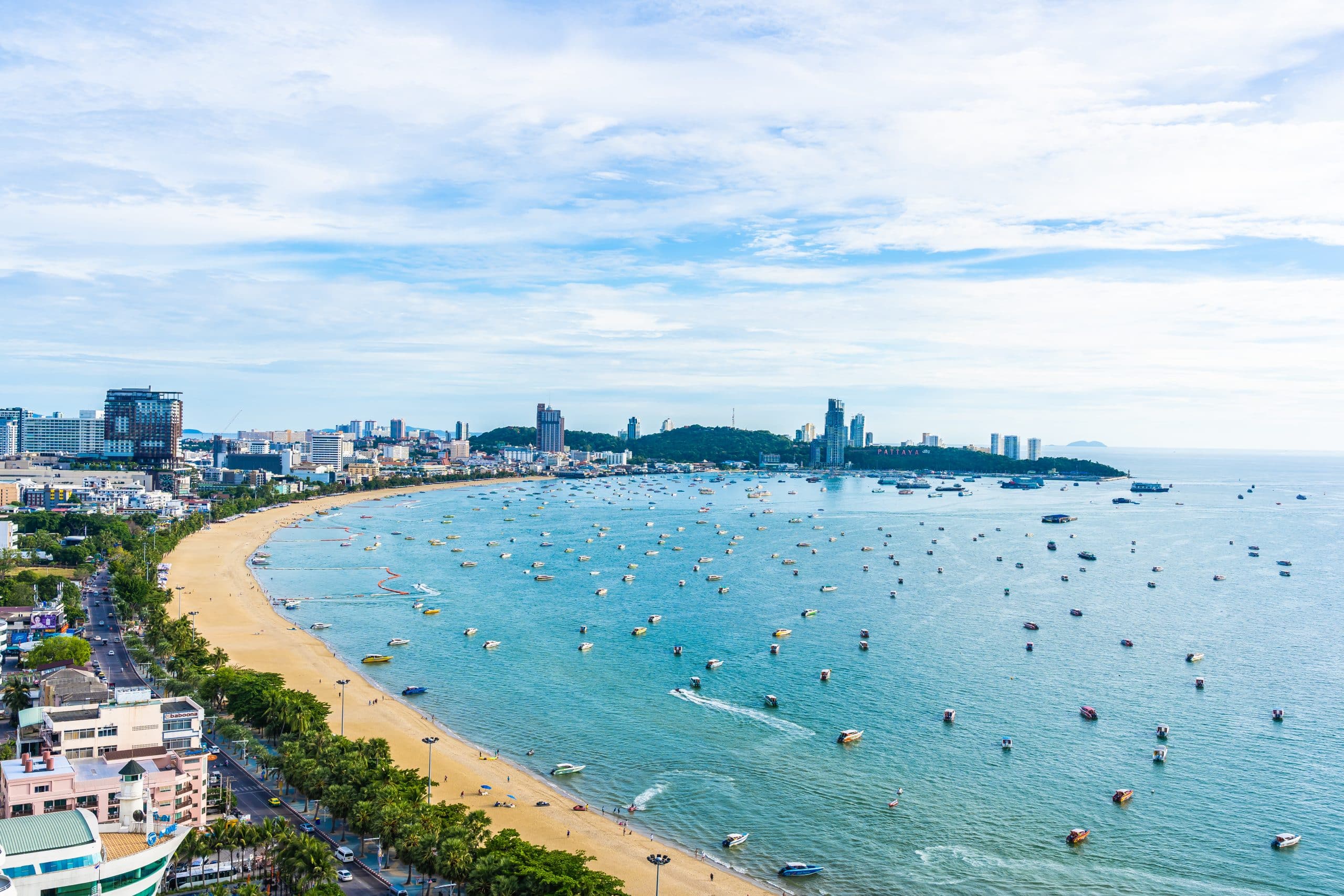 Pattaya city skyline and beachfront seen from a hillside viewpoint